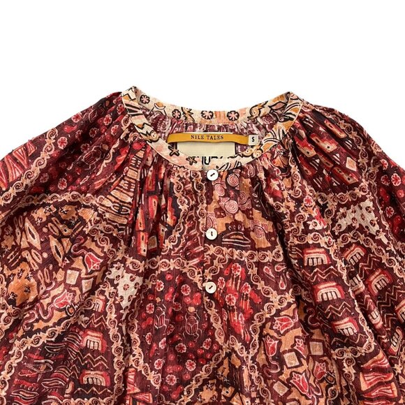 Chufy Nile Tales Floral Peasant Blouse Red S Balloon Sleeve Boho Cottagecore - Picture 3 of 13